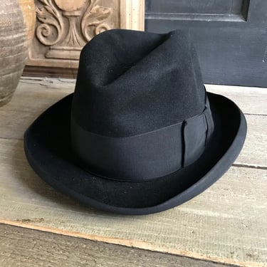 Black Homburg Fedora Hat, Gentlemans, Felted Wool, Original Label 