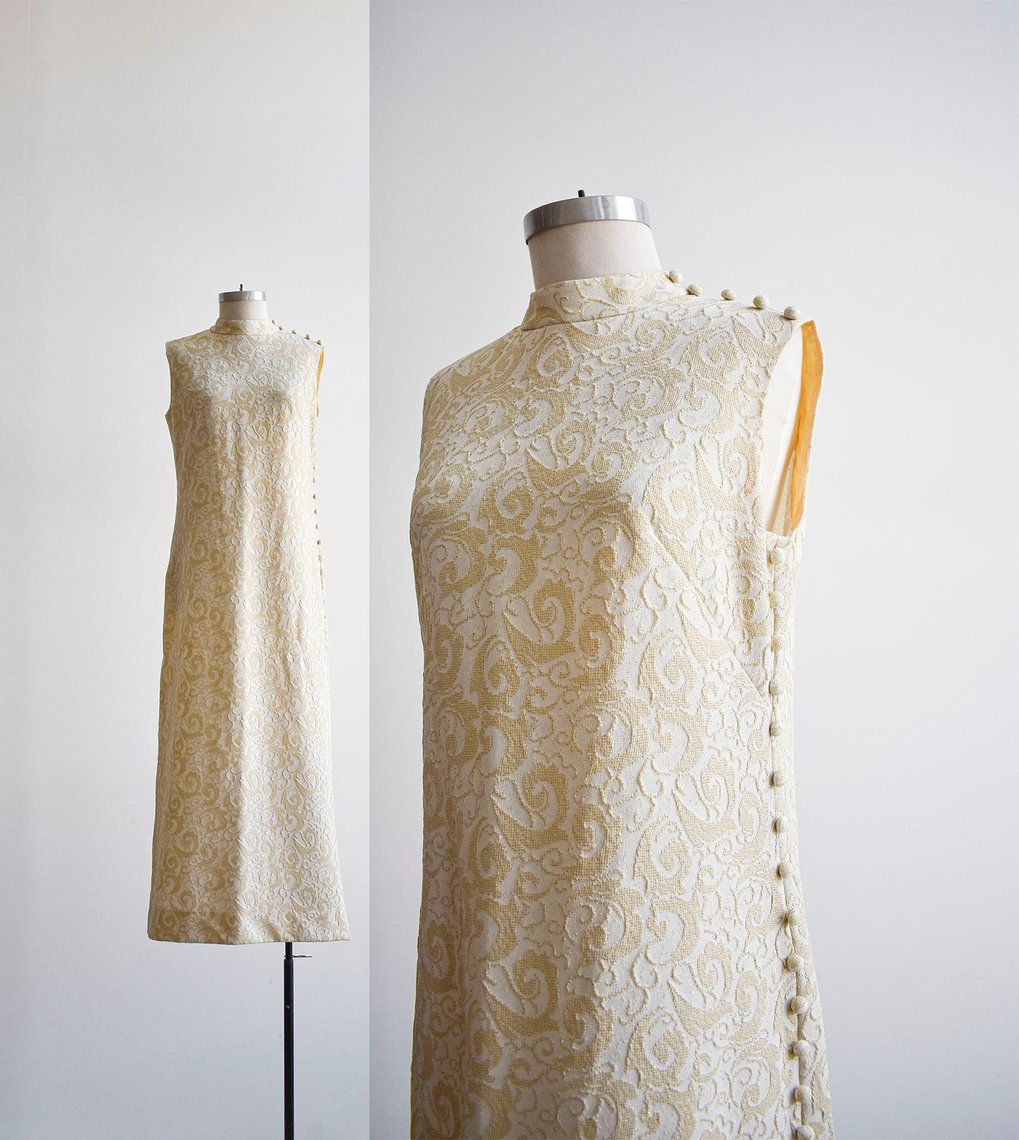 1970s Formal White & Gold Maxi Gown | Milk & Ice | Baltimore, MD