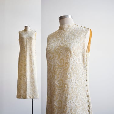 1970s Formal White & Gold Maxi Gown 