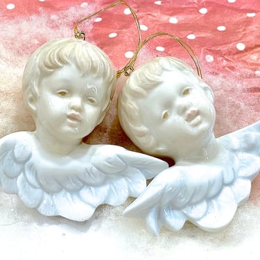 VINTAGE: 2pcs - Ceramic Angel Ornaments - Original Roman Inc - Made in Japan - Holiday Christmas X Mas 