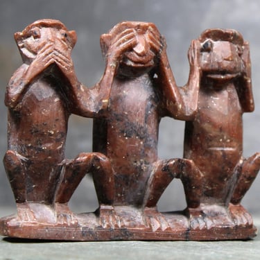 Hand Carved Stone Monkeys - See No Evil, Hear No Evil, Speak No Evil - Chinese Sculpture 