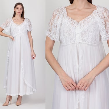 60s White Lace Peignoir Set - Medium to Large | Vintage Negligee Nightgown Sheer Maxi Dress & Robe 