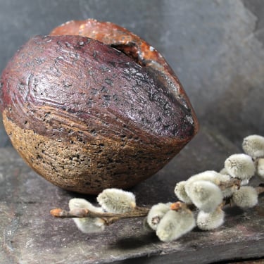 Seed Pod Sculpture | Art Sculpture | Hand Glazed Reddish Brown and Black Seed Pod | Heavy Sculpture 1 Pound 
