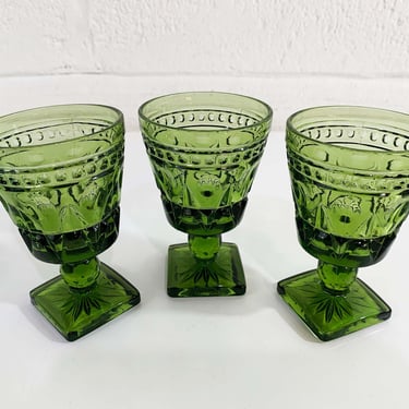 Vintage Park Lane Green Aperitif Glasses Square Base Port Sherry Set of 3 Indiana Glass 1960s Wine Boho MCM Mid-Century 60s 