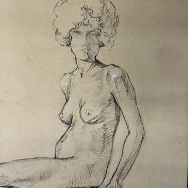 Vintage Nude Female Model Drawing Sketch Pencil | Woman Drawing | Antique Sketch | Bedroom Art | Bathroom Art | Unframed 