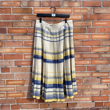 vintage 90s cream striped wool pleated skirt / 32 l large 