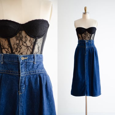 denim midi skirt 80s 90s vintage Lee dark wash jean skirt 