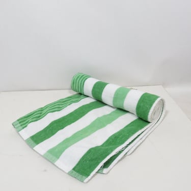 Vintage 80s Green Striped Beach Towel Bath Towel 