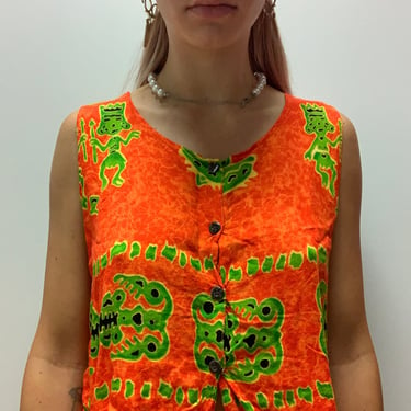 Vintage 80s Fun-Wear Cropped Abstract Print Orange Vest 
