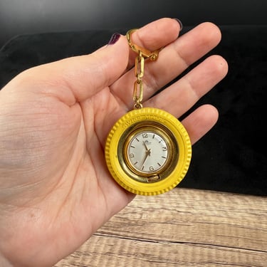 Rare Bucherer Yellow Tire Manual Wind Keychain Watch - Unique Old Fashioned Charm for Time Lovers 