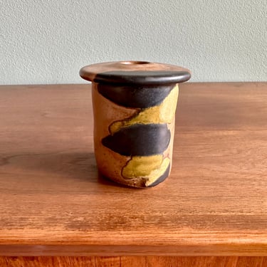 Vintage Barlow Studio bud vase or oil lamp / abstract PNW pottery candleholder by Bar Lo, Charles Rothschild 