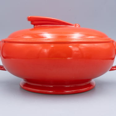 Hall China Sundial Chinese Red Covered Casserole | Vintage Kitchenware Art Deco Ceramic 