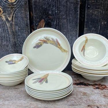 Cavitt Shaw Native Corn Dinnerware -- Full Vintage Dinnerware Set - Corn Plates - Cavitt Shaw Corn Dishware - Vintage Dishware - Cavitt Shaw 