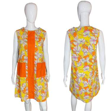 1960’s Cotton Psychedelic Floral House Dress Size L/XL