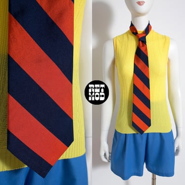 Vivid Vintage Red & Navy Blue Stripe Neck Tie 