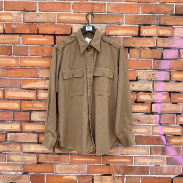 vintage 40s brown jayson military long sleeve shirt / l large 