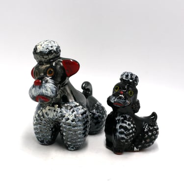 vintage Red Ware Black Poodle Figurines Set of Two 