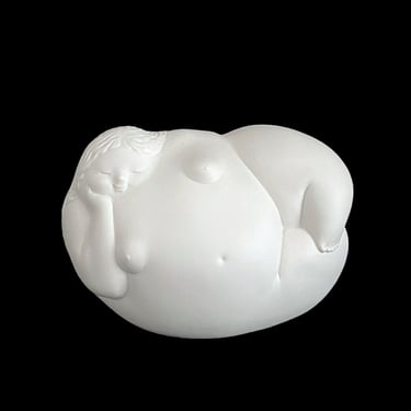 Vintage Matte White Porcelain Sculpture Plump Reclining Nude Fat Lady Las Gordas by Ricardo Mesa 