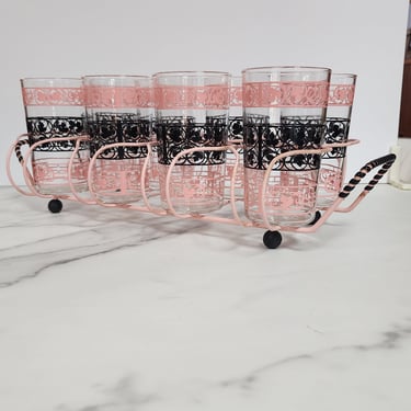 Set of 8 Vintage Glasses with Carrier