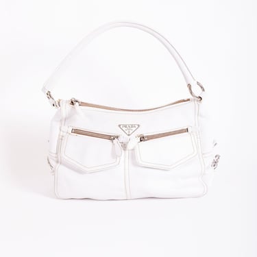 Prada Milano White Pebble Leather Adjustable Shoulder Bag #158 w/ COA -  Oahu Auctions