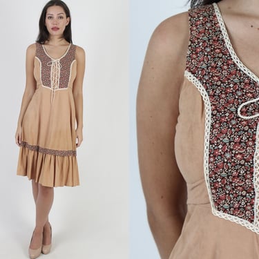 Calico Floral Sun Dress, Nude Velvet Festival Dress, Corset Tiered Midi Mini Dress 