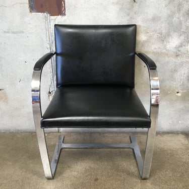 BRNO Leather &amp; Chrome Arm Chair Miles Van Der Rohe For Knoll