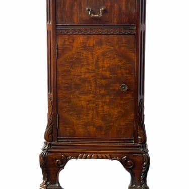 Free Shipping Within Continental US - Vintage Style Cabinet Accent Table with Beautiful Burl Wood Design in the Front 