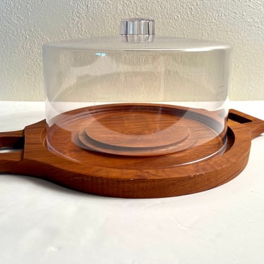 Vintage 1960s Teak Danish Modern Cheese Board With Cover 