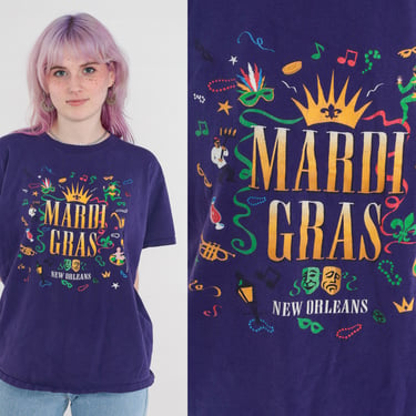 Mardi Gras T Shirt 90s New Orleans Shirt Masquerade Mask Tee Retro Tshirt Vintage T Shirt 1990s Graphic Travel Purple Jerzees Medium 