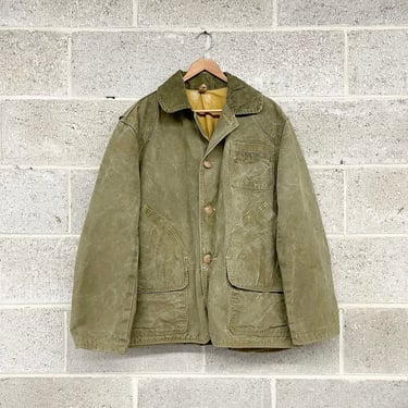 Vintage Field Jacket Retro 1970s Green Canvas + Chore Coat + Hunting Jacket + Military Surplus + Unisex Apparel 