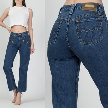 Y2K Lawman Western Studded Jeans - XS to Small | Vintage Mid Rise Dark Wash Mom Jeans 