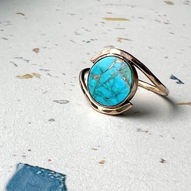 Turquoise Wave Ring in 14k Gold Filled Wire Handmade 