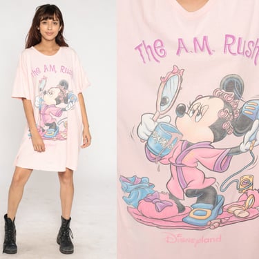 Minnie Mouse Pajama Dress Y2K Disney Nightgown Minnie Tshirt Dress 00s Disneyland Nightie Mini Vintage Baby Pink Small Medium Large 