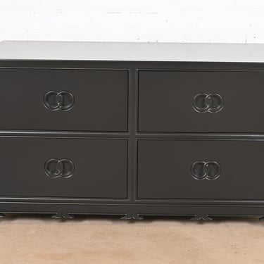 Michael Taylor for Baker Furniture Far East Collection Black Lacquered Dresser Chest, Newly Refinished