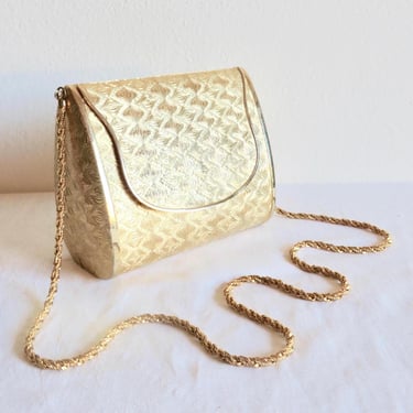 1970's Italian Gold Metal Hard Case Purse Shoulder Chain 70's Formal Evening Dressy Disco Bag Made in Italy Sanger Harris 