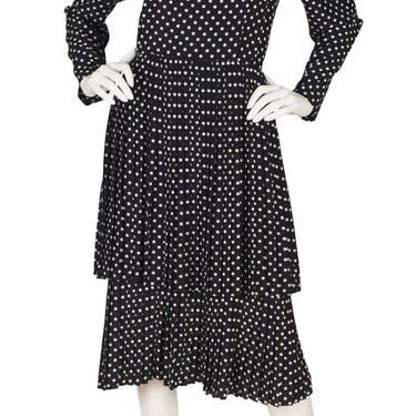Guy Laroche 1980s Vintage Black & White Polka-Dot Pleated Dress Sz L XL 