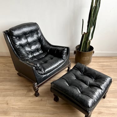 Vintage Mid Century Lounge Chair & Ottoman in Vegan Leather