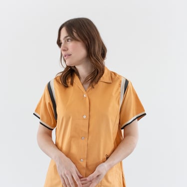 Vintage Yellow Orange 70s Short Sleeve Blouse | Hilton Bowling Summer Shirt | S M | 