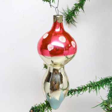 Antique 1950's Mercury Glass Mushroom Ornament, Vintage Retro MCM Holiday Decor 