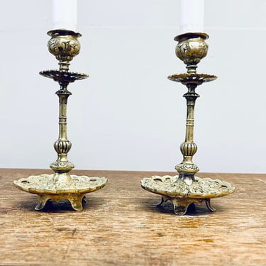 Set of Brass Candlesticks | Ornate Brass Candle Holders | Gold Candlesticks | Mantel Decor | Table Decor | Gold Candlesticks Set of 2 