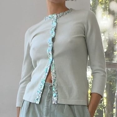 Barneys Mint Cashmere Sparkle Cardi (S)