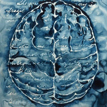 Memory is Fragile: Original ink painting on yupo of brain - neuroscience art literature Isabel Allende 