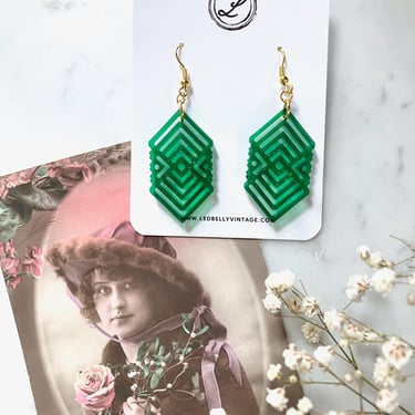 Art Deco Green and Gold Earrings | Art Deco Earrings | Geometric Earrings | Vintage Style | Resin Earrings 