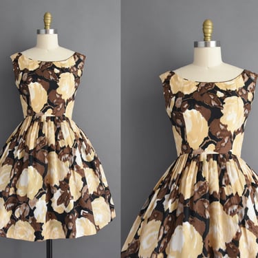 1950s vintage dress | Gigi Young Silk Floral Print Full Skirt Dress | Small 