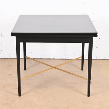 Paul McCobb Connoisseur Collection Black Lacquer and Brass Flip Top Dining or Game Table, Newly Refinished