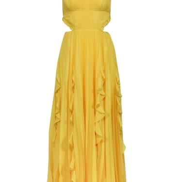 Amur - Yellow Sleeveless Pleated Side Cutout Maxi Dress Sz 0