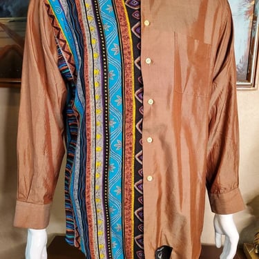 Designer Redesigned Silk Shirt, Long Sleeve Silk Shirt, Mens Shirt, Designs by Amanda Alarcon-Hunter, OOAK Mens Silk Shirt, Custom Shirt 
