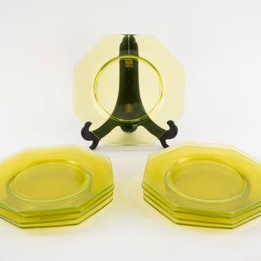 Set of Nine Uranium Glass Octagonal Salad Plates 