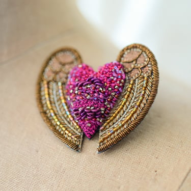 Winged Heart Embroidered Pin