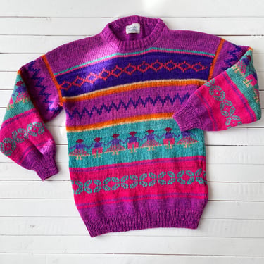 embroidered sweater | 80s 90s vintage pink purple novelty person figural colorful rainbow streetwear aesthetic sweater 